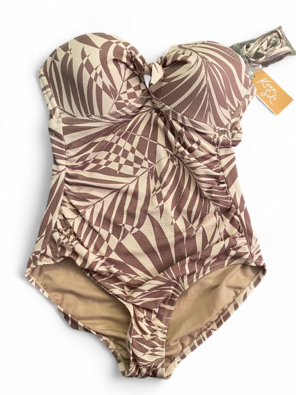 NWT Kona Sol Brown Print One Piece Bathing Suit Womens Size Medium